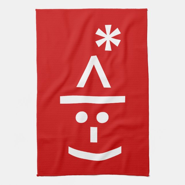 Christmas Elf Emoticon Xmas ASCII Text Art Tea Towel (Vertical)