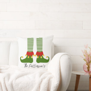 Christmas Elf Family NAME Festive Holiday Decor Cushion