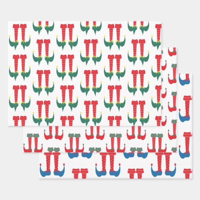 Christmas Elf Feet and Heels Whimsical Wrapping Paper Sheet (Set)
