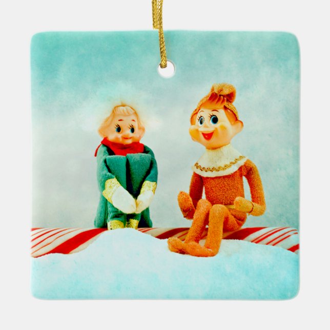 Christmas Elf First Date Ceramic Tree Decoration (Front)