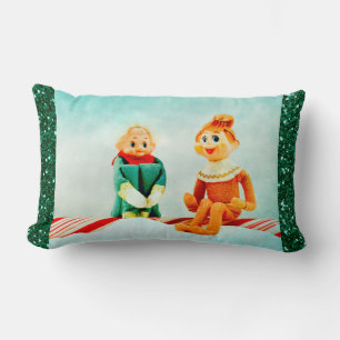 Christmas Elf First Date with Glitter Frame Lumbar Cushion