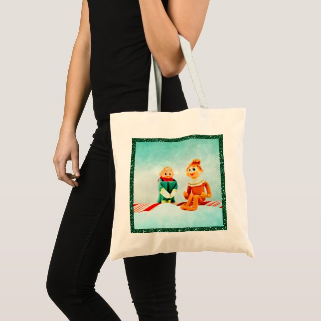 Christmas Elf First Date with Glitter Frame Tote Bag (Front (Product))