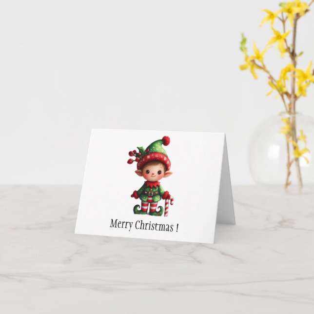 Christmas Elf Folded Greeting Card (Yellow Flower)