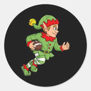 Christmas Elf Football Running Back Boys Kids Fami Classic Round Sticker