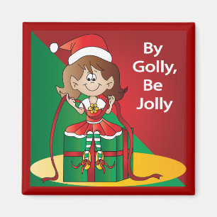 Christmas Elf Girl Wrapping A Gift Magnet