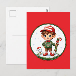 Christmas Elf Golfer Cute Holiday Ornament Postcard