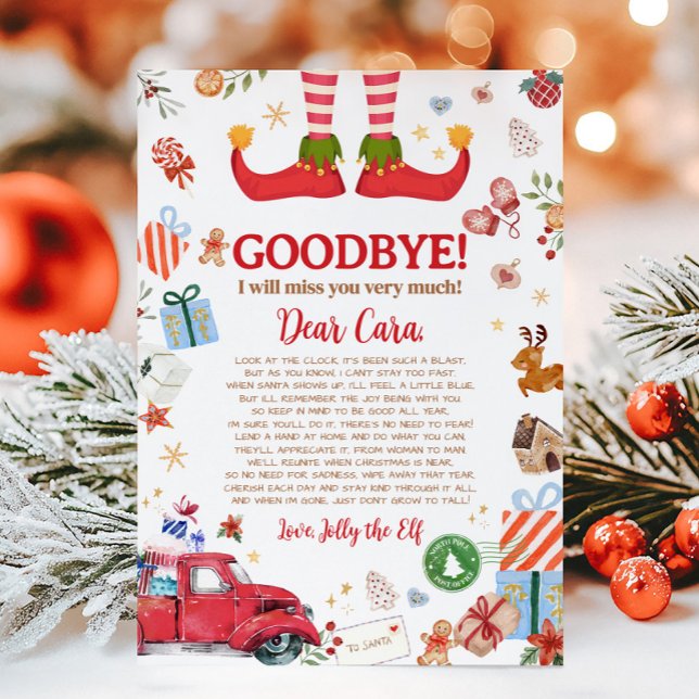 Christmas Elf Goodbye Letter Card (Christmas Elf Farewell Goodbye Letter Card)