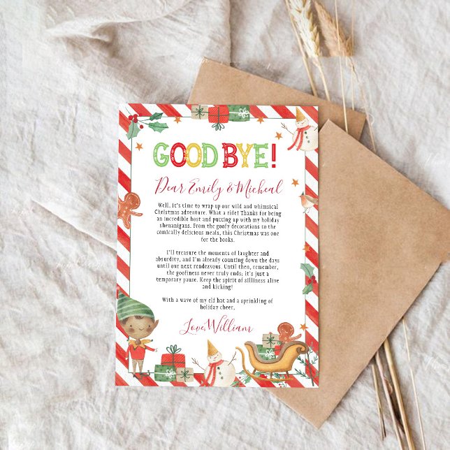 Christmas Elf Goodbye Letter Card (Creator Uploaded)