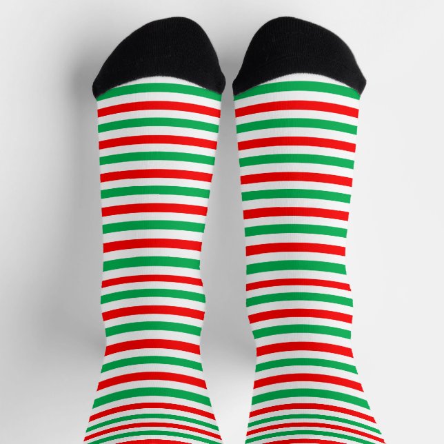 Christmas Elf Green Red White Striped Crew Socks (Top)
