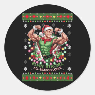Christmas Elf Gym Workout Elfin' Strong All Season Classic Round Sticker