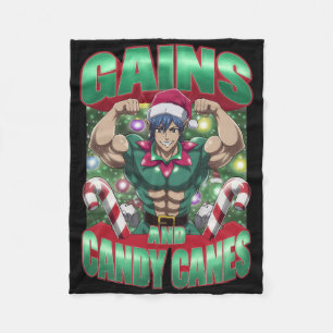 Christmas Elf Gym Workout Gains And Candy Canes Fleece Blanket