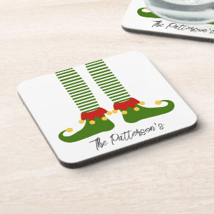 Christmas Elf Holiday Booties NAME Festive Fun Coaster