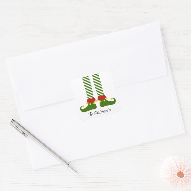 Christmas Elf Holiday Cheer NAME Festive Fun  Square Sticker (Envelope)