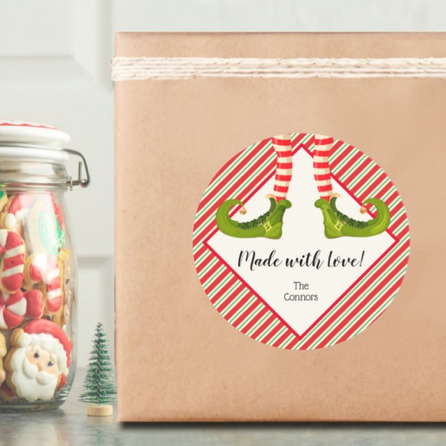 Christmas Elf Homemade Goods Holiday Baking Classic Round Sticker (Christmas Elf Homemade Goods Holiday Baking Classic Round Stickers)