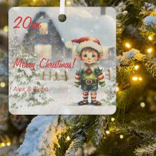  Christmas elf house Metal Square Ornament