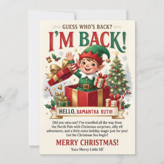 Christmas Elf I Am Back Kids Holiday Card