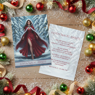 Christmas Elf in Red in Snowy Winter Forest Party Invitation
