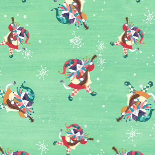 Christmas Elf Jester Cat Mint Green Wrapping Paper