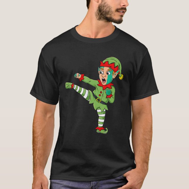 Christmas Elf Karate Funny Boys Girl Kids Family P T-Shirt (Front)