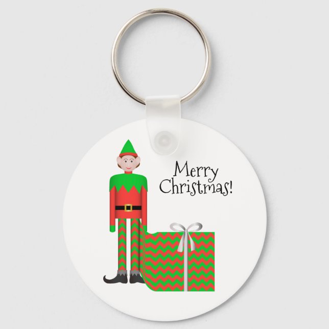 Christmas Elf Keychain - Chevron Gift Package (Front)