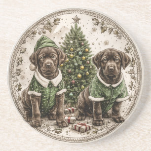 Christmas Elf Labrador Retriever Puppy Coaster