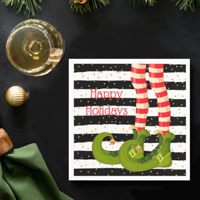 Christmas Elf Legs Black and White Stripes Napkin (Creator Uploaded)