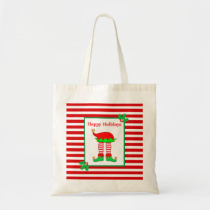 Christmas elf legs in red white striped tote bag