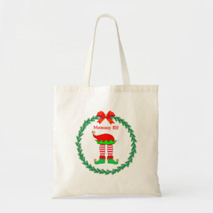 Christmas elf legs in red white striped & wreath tote bag