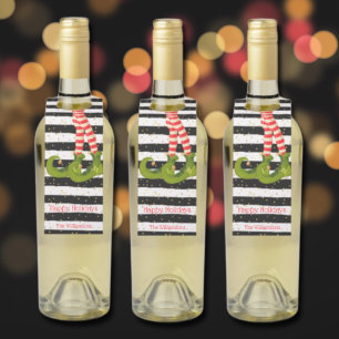 Christmas Elf Legs on Stripes Holiday Bottle Tag