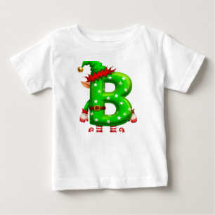Christmas Elf Letter B Cartoon Character Holiday Baby T-Shirt