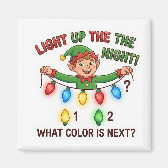 Christmas Elf Lights Pattern Logic Game Magnet (Front)
