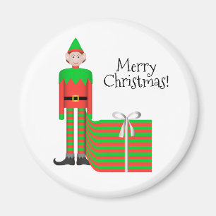Christmas Elf Magnet - Striped Gift Package