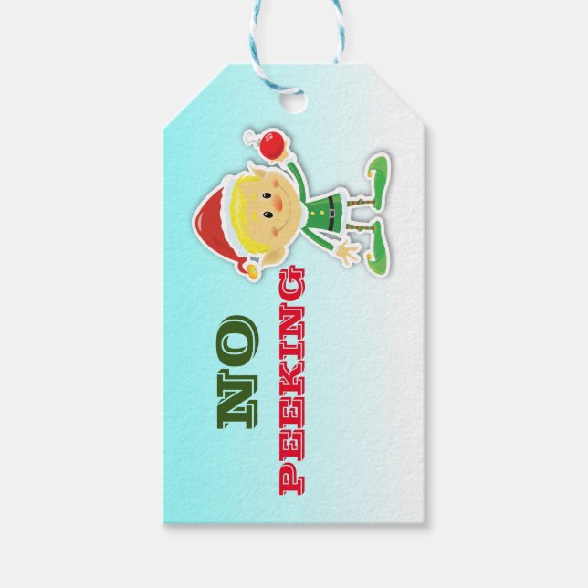 Christmas Elf "No Peeking" Gift Labels (Front)