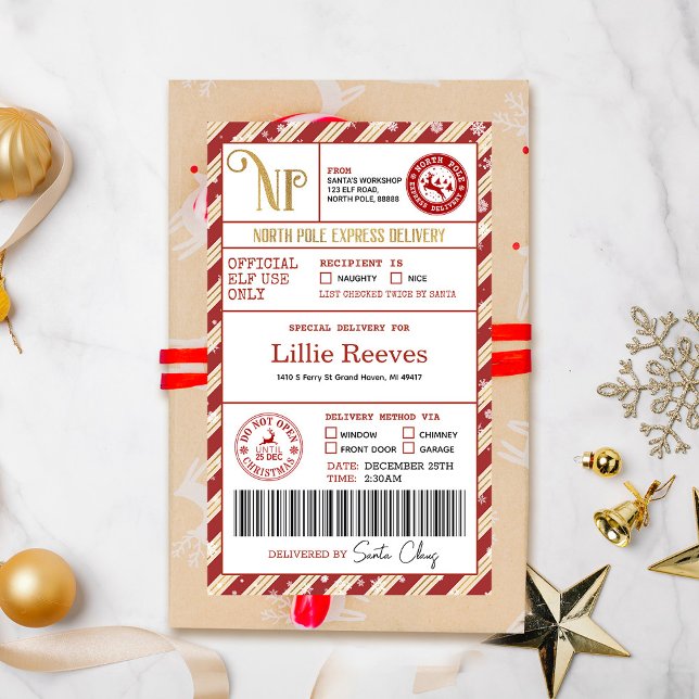 Christmas Elf North Pole Special Delivery Shipping Rectangular Sticker (Creator Uploaded)