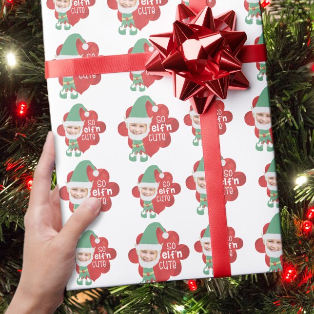 Christmas Elf One Photo SO ELFn CUTE Saying Wrapping Paper (Creator Uploaded)