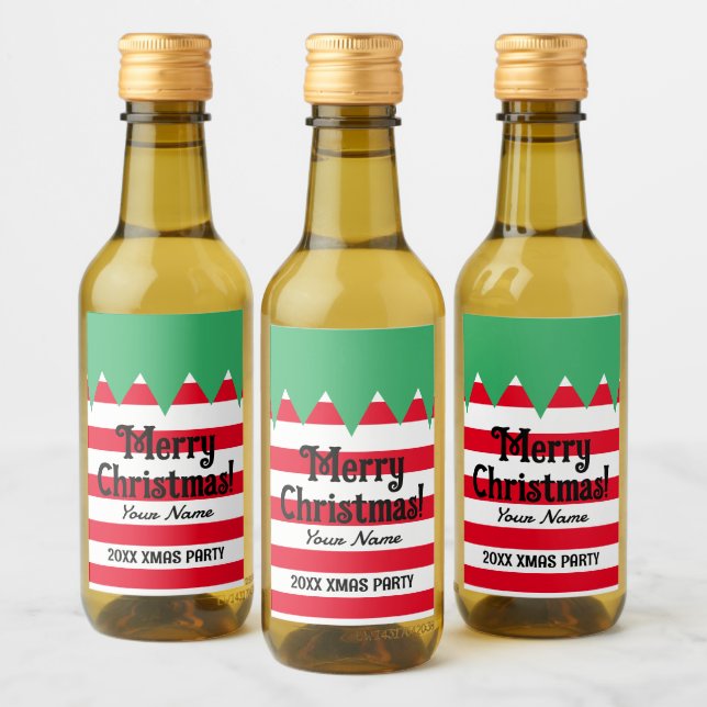 Christmas elf outfit design personalised mini wine label (Bottles)