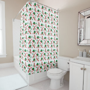Christmas Elf Outfit Pattern Green Red Shower Curtain
