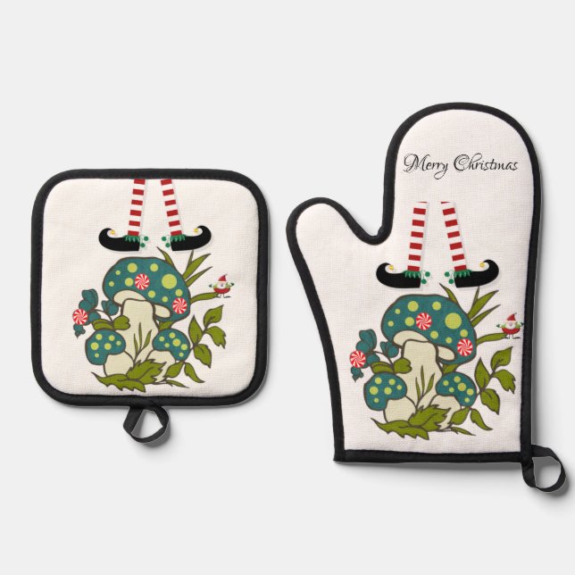 Christmas Elf Oven Mitt & Pot Holders  Holder Set (Front)
