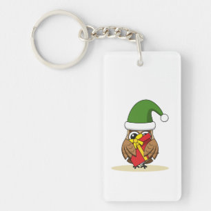 Christmas Elf Owl with Present Key Ring