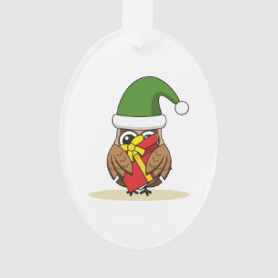 Christmas Elf Owl with Present Ornament