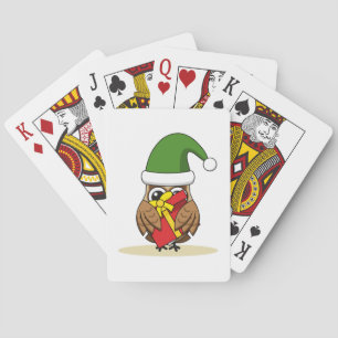 Christmas Elf Owl with Present Playing Cards