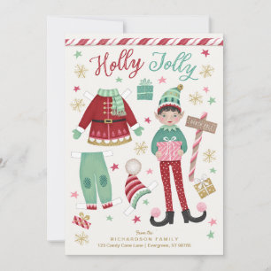 Christmas Elf Paper Doll Flat Holiday Card