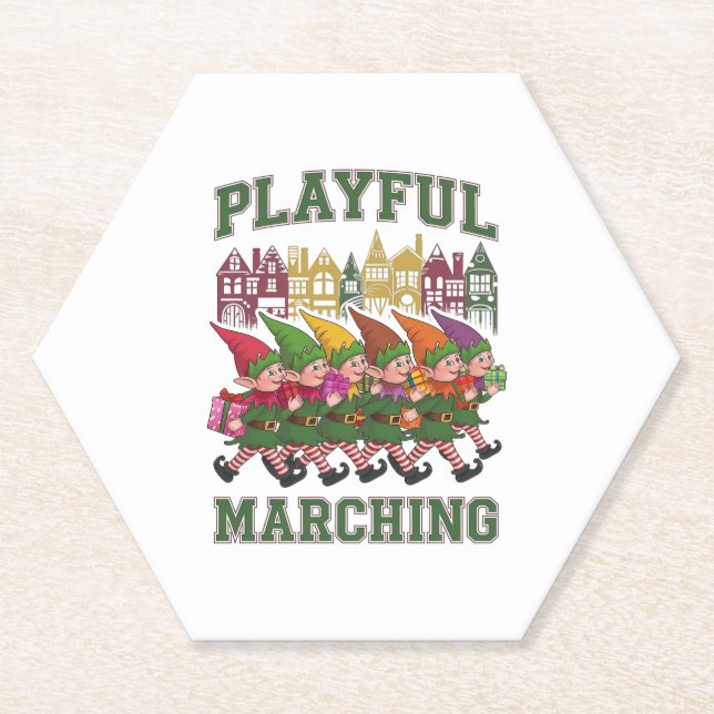 Christmas Elf Parade Paper Coaster (Front)
