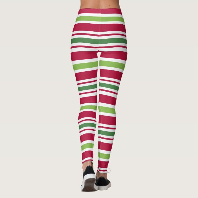 Christmas Elf Party Holiday Candy Striped Leggings (Back)