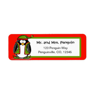 Christmas elf penguin return address labels