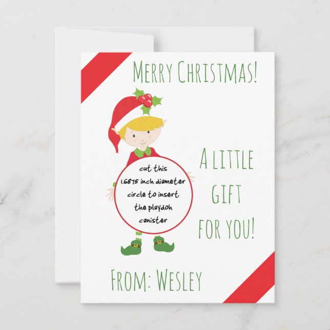 Christmas Elf Play Doh Gift Card, Boy Elf, Holiday Invitation (Front)