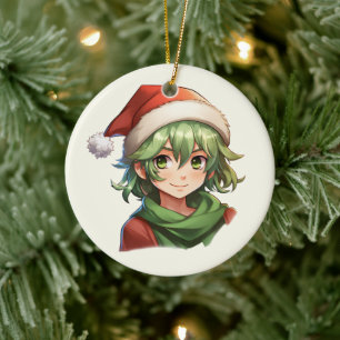 Christmas Elf Portrait Ceramic Ornament