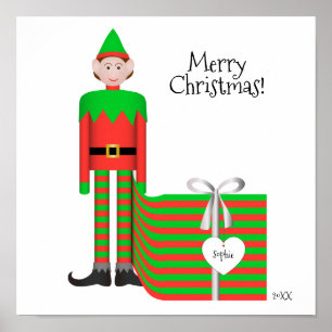 Christmas Elf Poster - Striped Gift Package