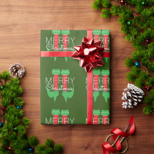 Christmas Elf Red Green Script Snowflake Wrapping Paper