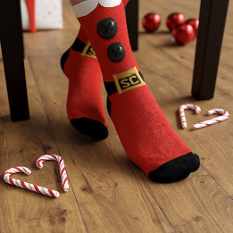 Christmas Elf Red Naughty and Nice Holiday Socks